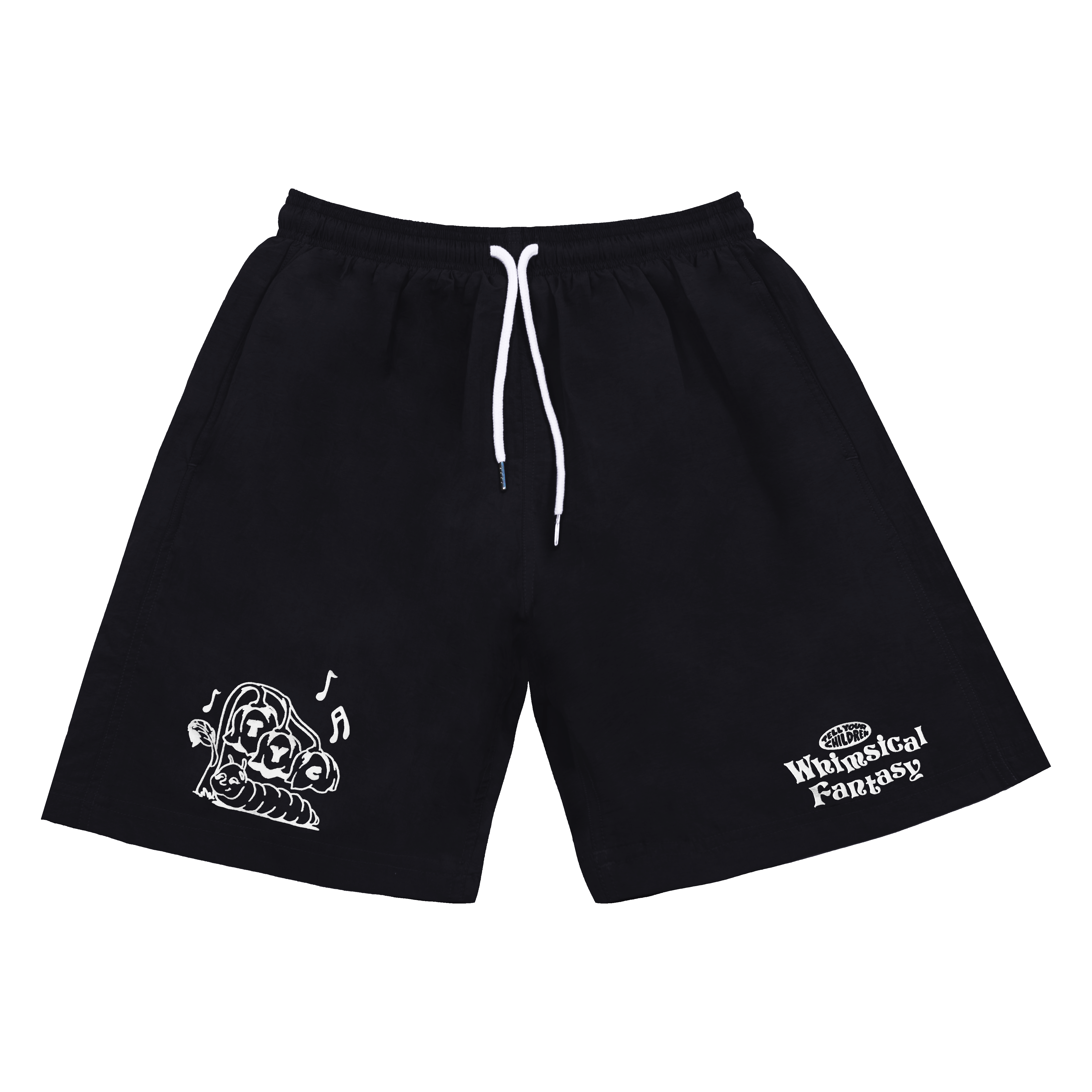 WHIMSICAL FANTASY NYLON SHORTS - BLACK