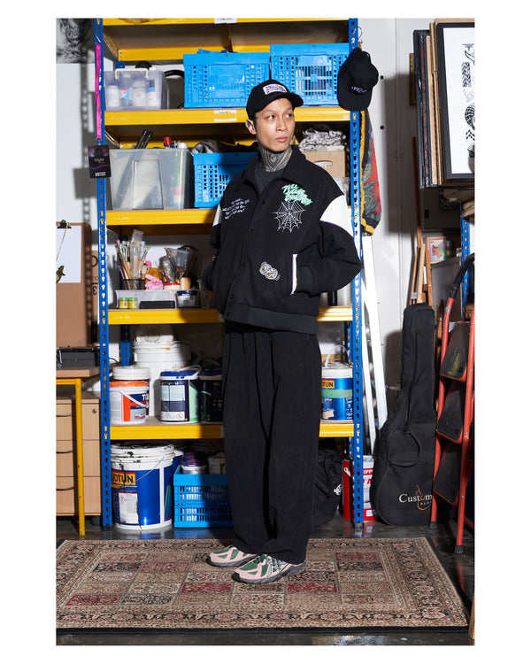 SHADOWY VOICES VARSITY JACKET - BLACK