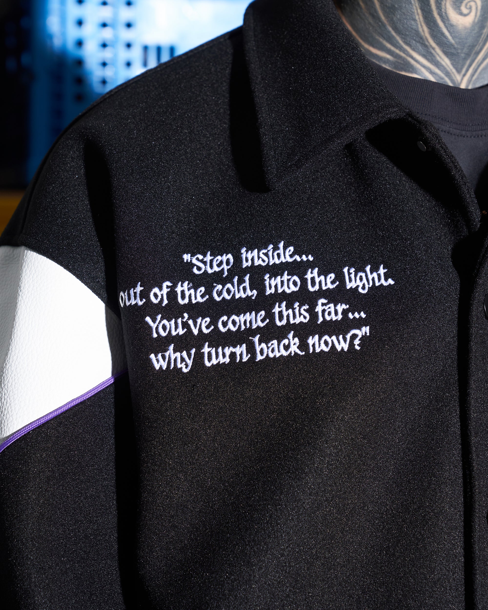 SHADOWY VOICES VARSITY JACKET - BLACK
