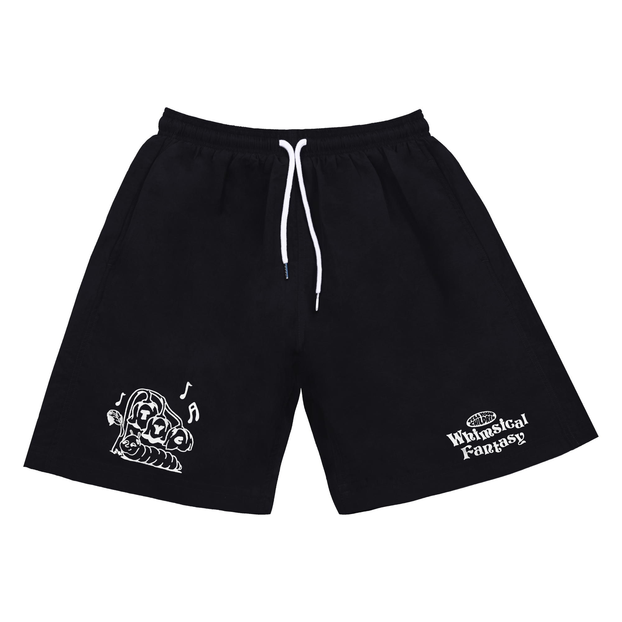 WHIMSICAL FANTASY NYLON SHORTS - BLACK