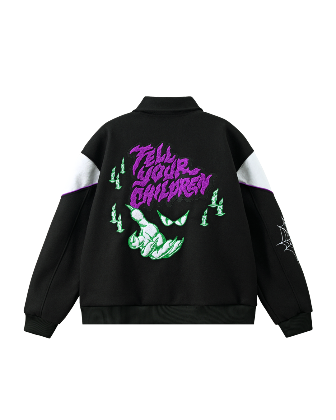 SHADOWY VOICES VARSITY JACKET - BLACK