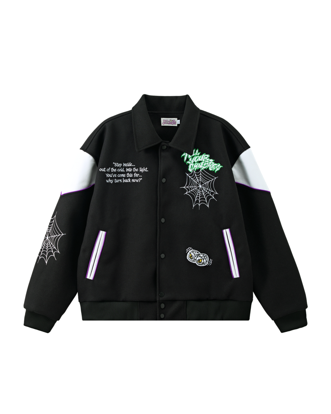 SHADOWY VOICES VARSITY JACKET - BLACK