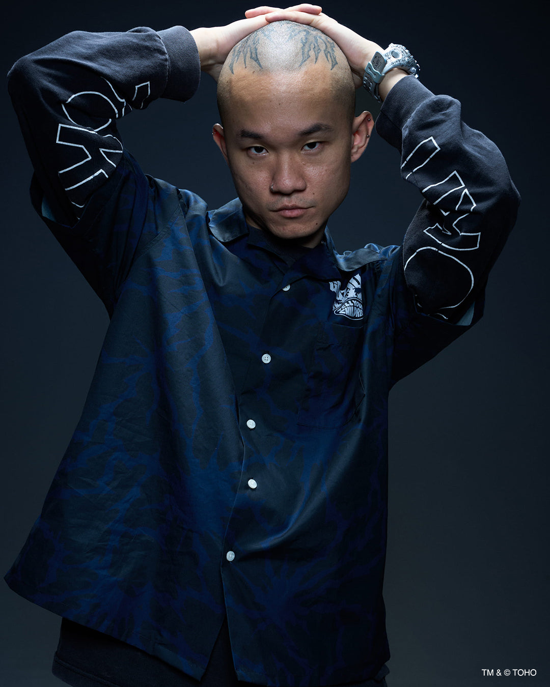 HEAT RAY PATTERN PRINTED SHIRT - NAVY BLUE