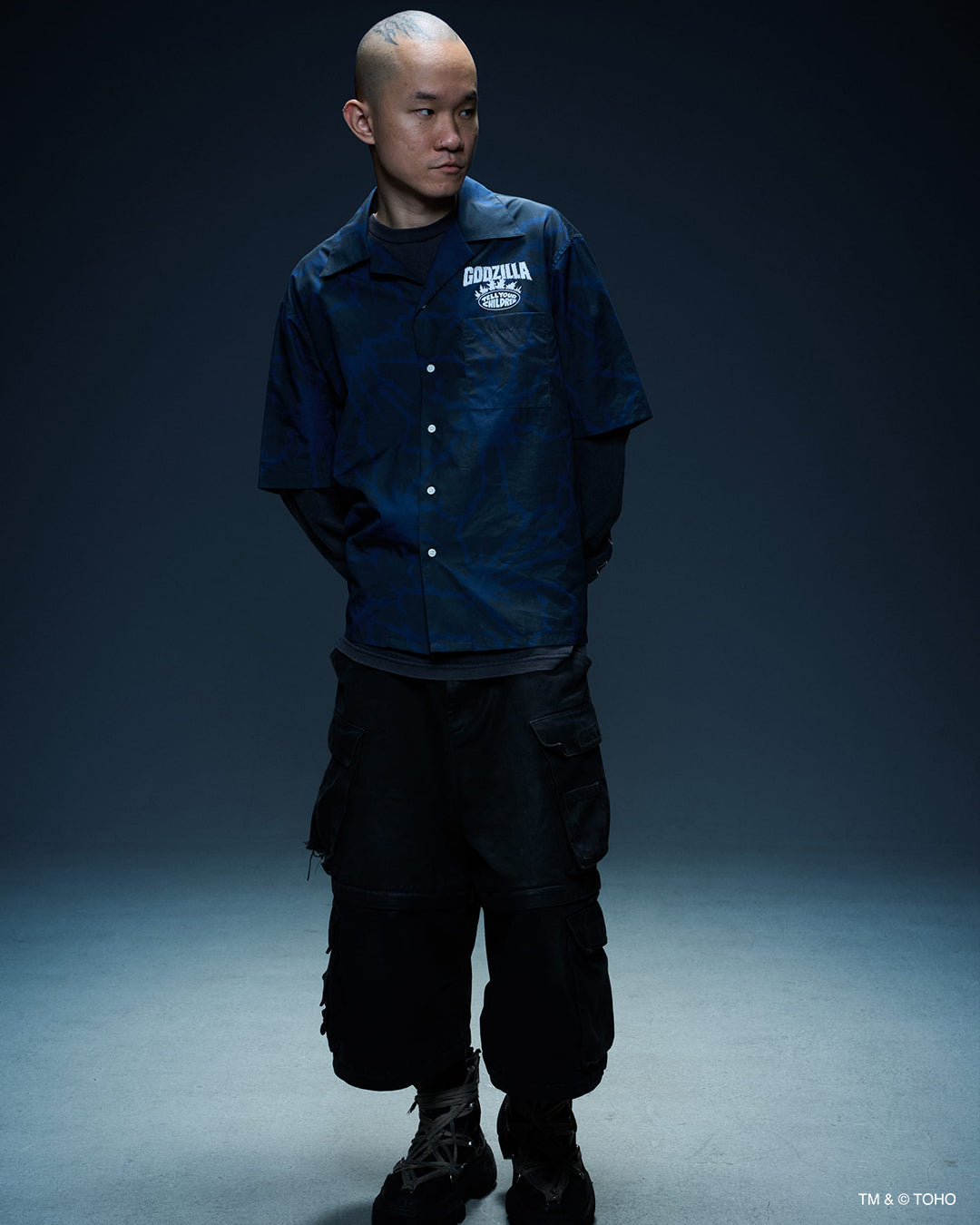 HEAT RAY PATTERN PRINTED SHIRT - NAVY BLUE